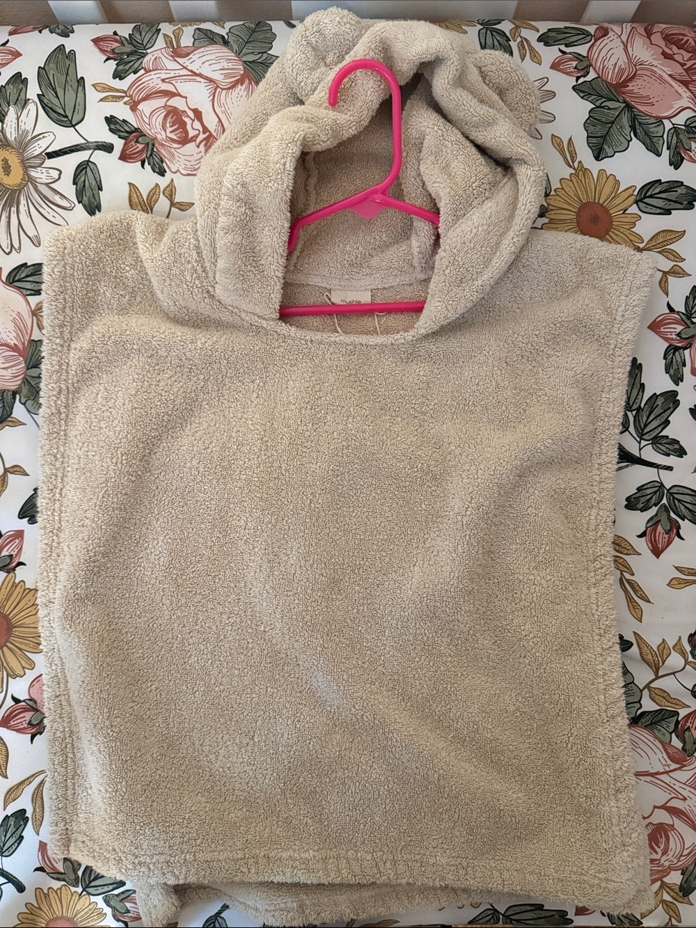 Kids Plush Hooded One-Piece Poncho in Cream